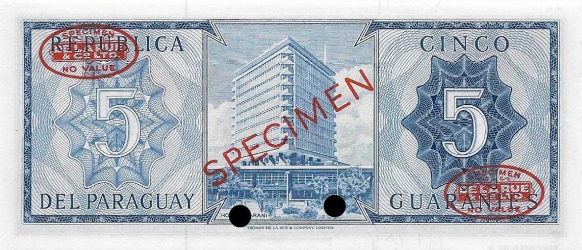 Back of Paraguay p194s: 5 Guarani from 1952