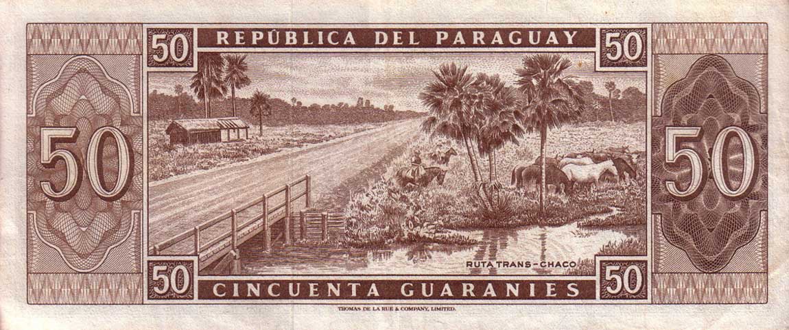 Back of Paraguay p197a: 50 Guarani from 1952