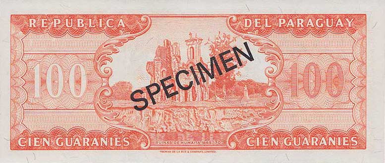 Back of Paraguay p199s: 100 Guarani from 1952
