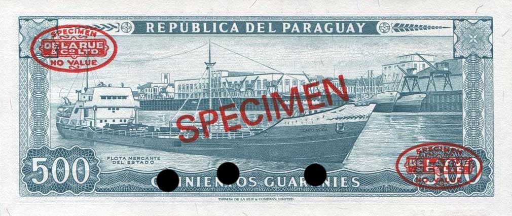 Back of Paraguay p200s: 500 Guarani from 1952