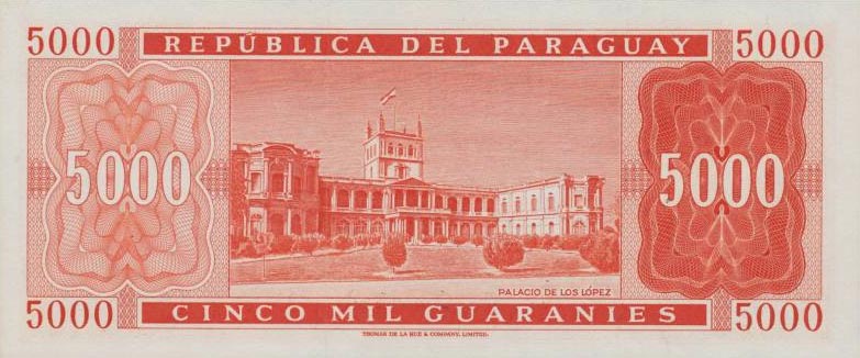 Back of Paraguay p202a: 5000 Guarani from 1952