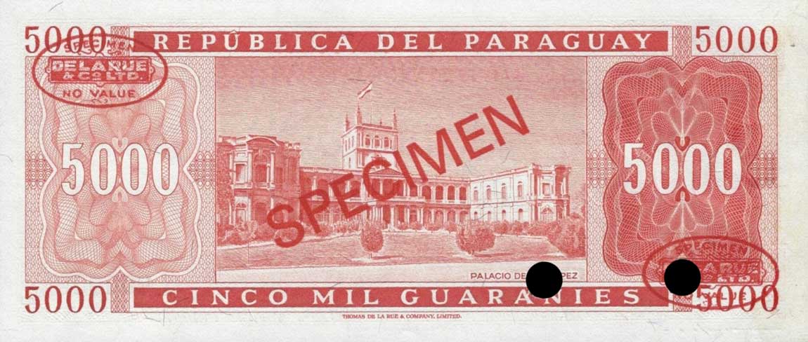 Back of Paraguay p202s2: 5000 Guarani from 1952