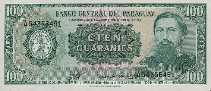 Front of Paraguay p205a: 100 Guarani from 1952