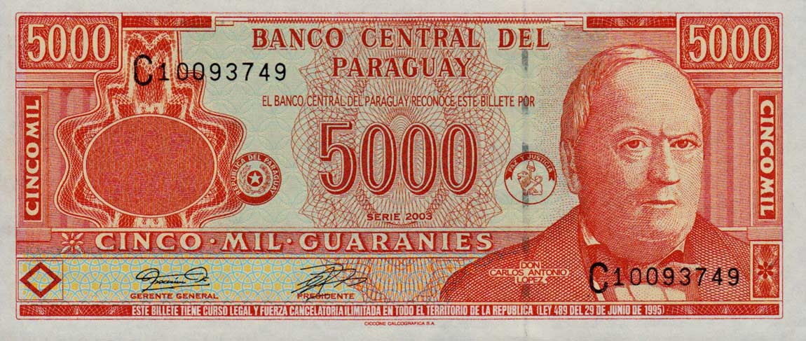 Front of Paraguay p220b: 5000 Guarani from 2003