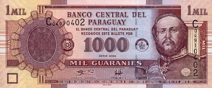 Front of Paraguay p222a: 1000 Guarani from 2004
