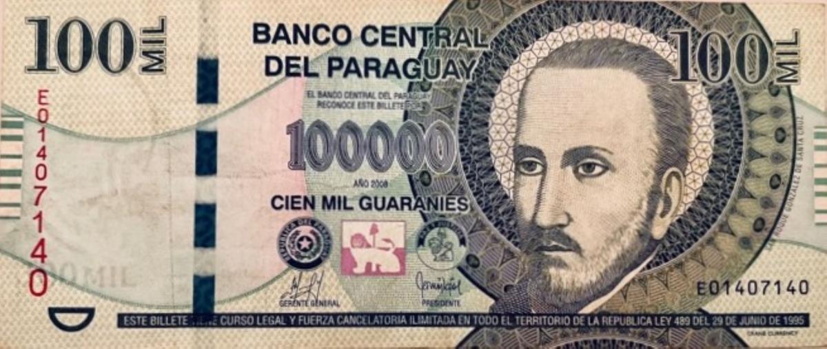 Front of Paraguay p233b: 100000 Guarani from 2008