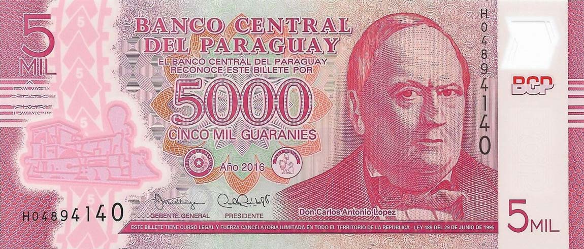 H-Prefix UNC 5000 Paraguay P-234b 2017 POLYMER 5,000 Guaranies 2016