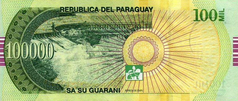 Back of Paraguay p240c: 100000 Guarani from 2017