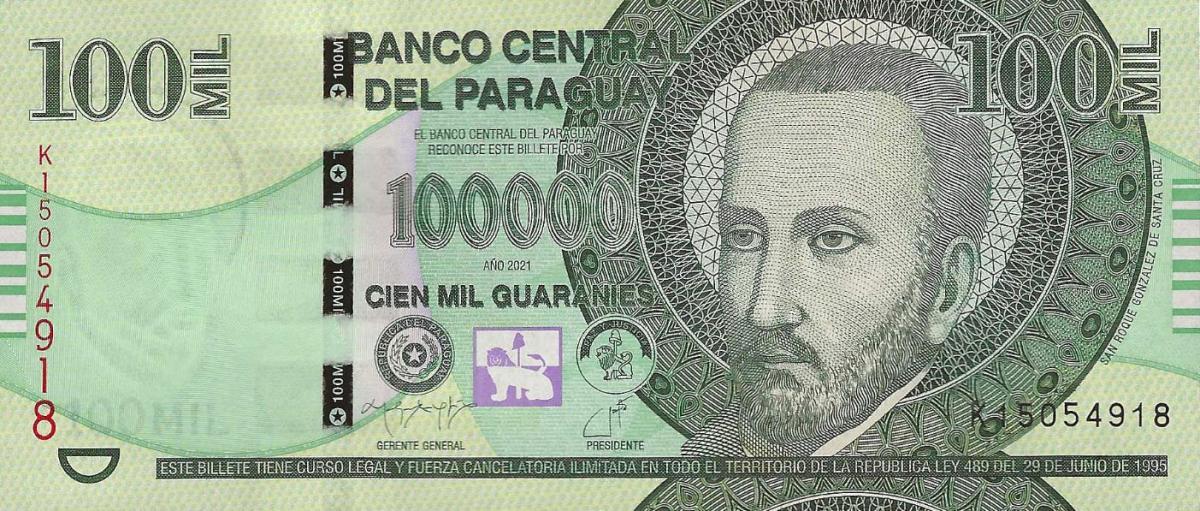 Front of Paraguay p240d: 100000 Guarani from 2021