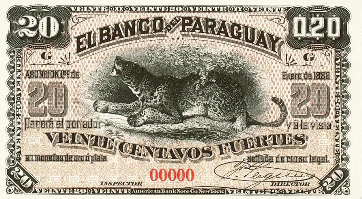 Front of Paraguay pS123p: 20 Centavos from 1882
