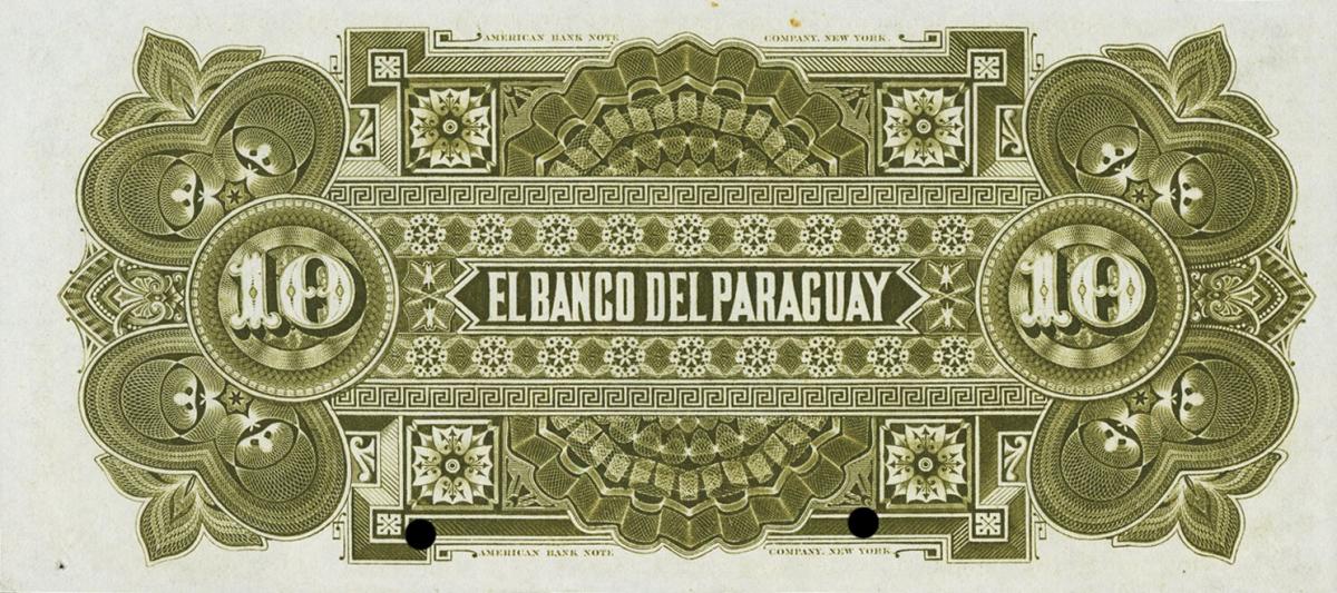 Back of Paraguay pS128s: 10 Pesos from 1882