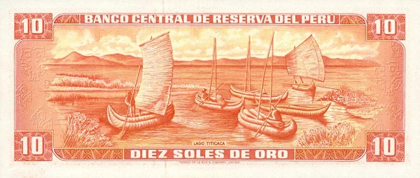 Back of Peru p100b: 10 Soles de Oro from 1970