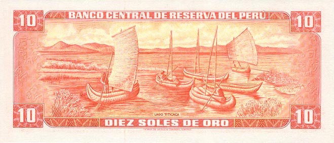 Back of Peru p100c: 10 Soles de Oro from 1972