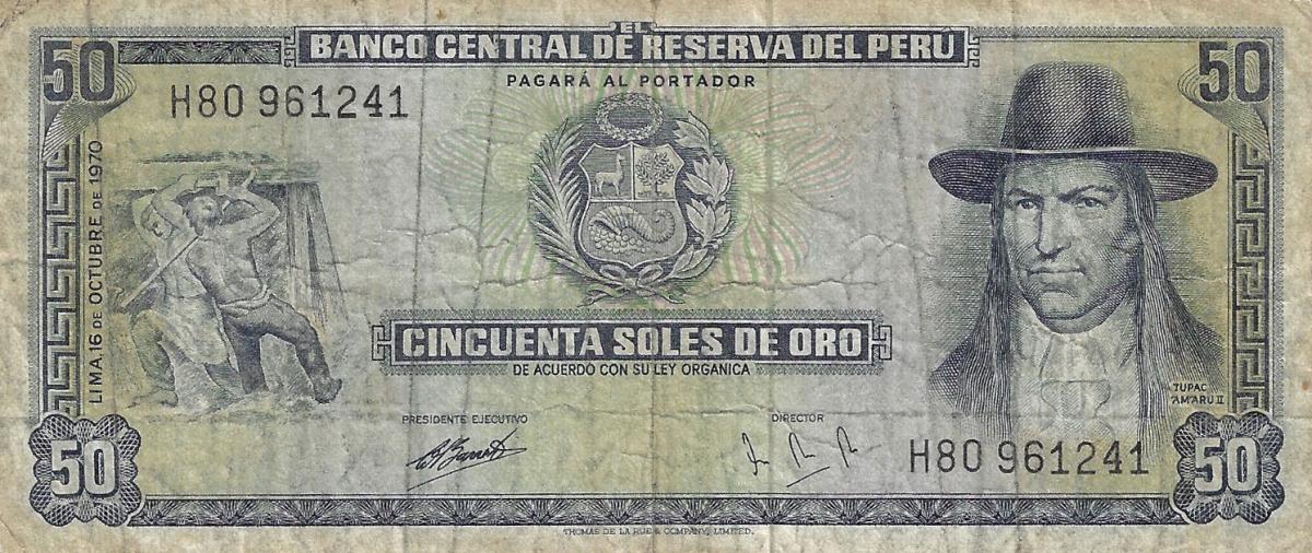 Front of Peru p101b: 50 Soles de Oro from 1970