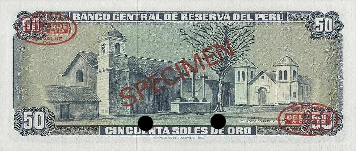 Back of Peru p101s: 50 Soles de Oro from 1969