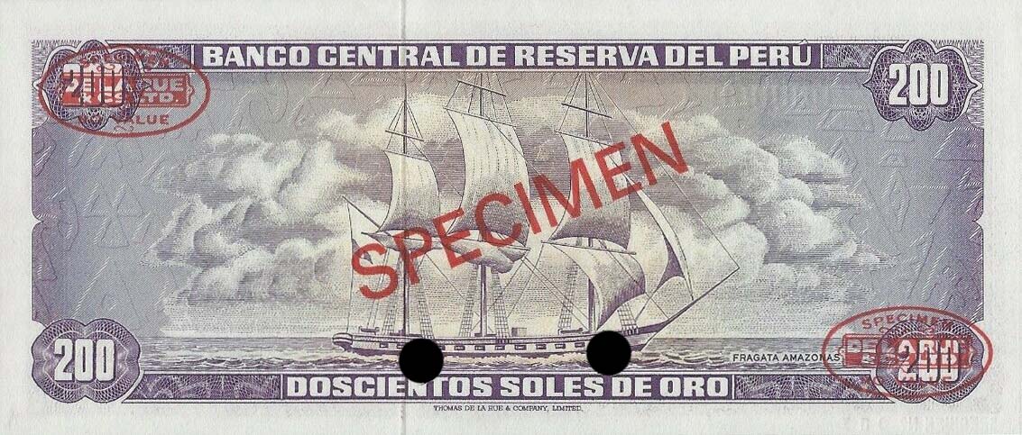 Back of Peru p103s: 200 Soles de Oro from 1969