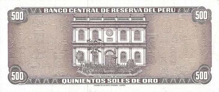 Back of Peru p104a: 500 Soles de Oro from 1969