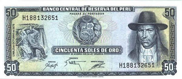 Front of Peru p107: 50 Soles de Oro from 1975