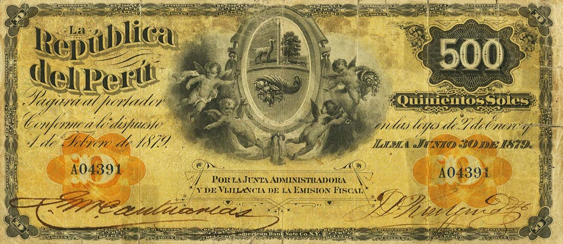 Front of Peru p10: 500 Soles from 1879