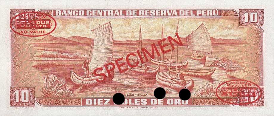 Back of Peru p112s: 10 Soles de Oro from 1976