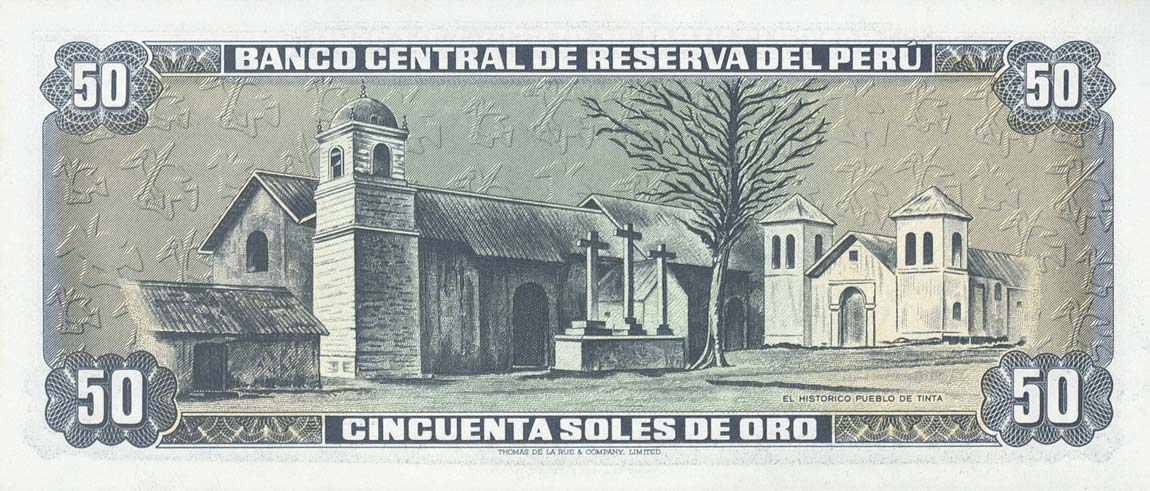 Back of Peru p113a: 50 Soles de Oro from 1977