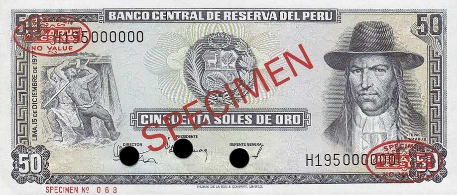 Front of Peru p113s: 50 Soles de Oro from 1977