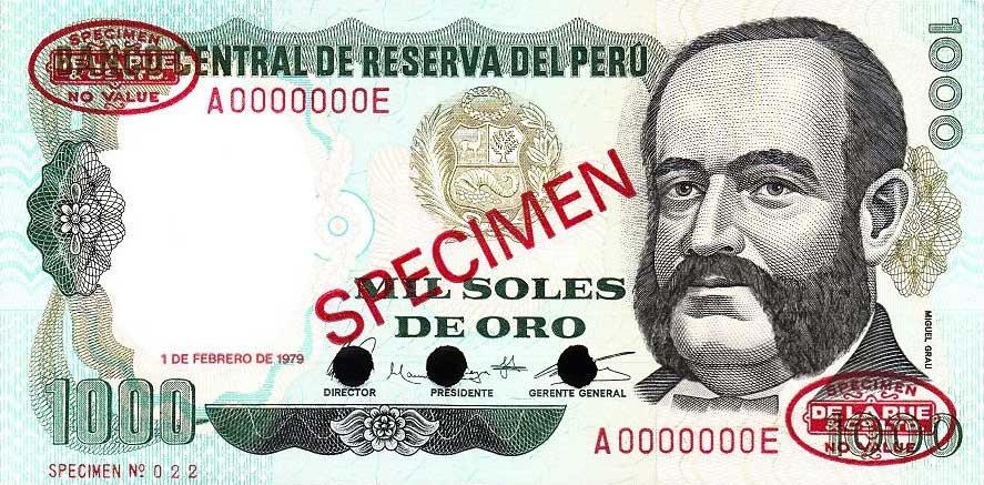 Front of Peru p118s: 1000 Soles de Oro from 1979