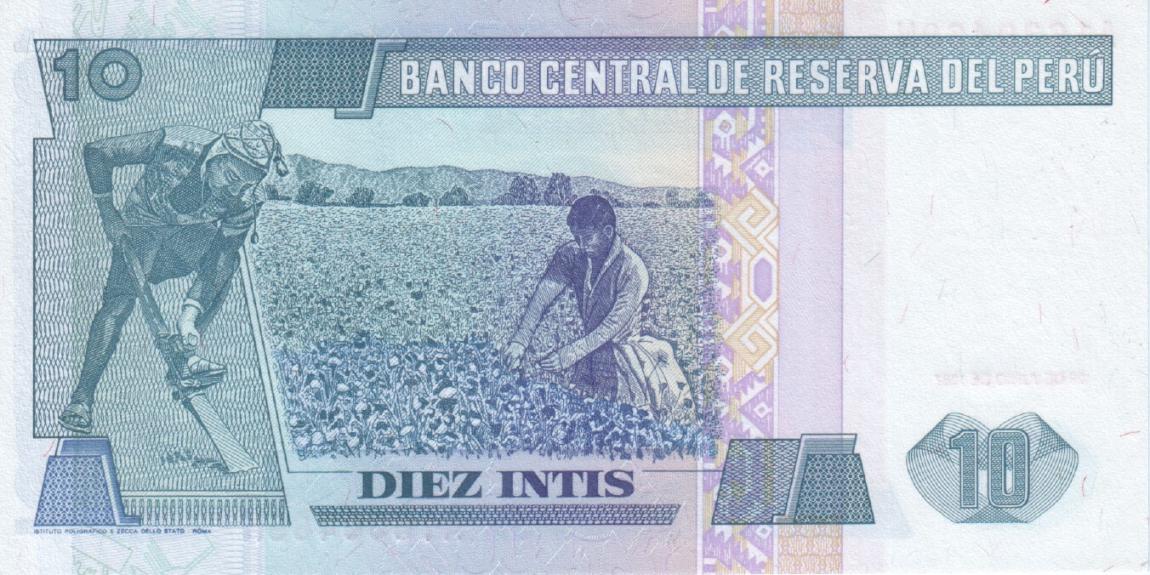 Back of Peru p129a: 10 Intis from 1987