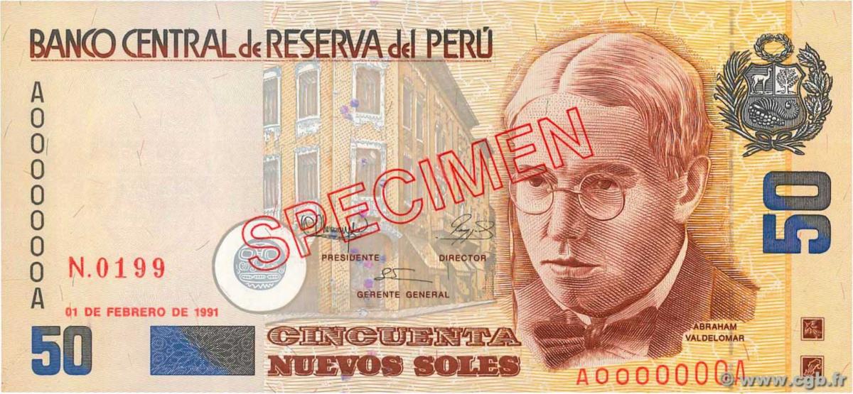 Front of Peru p154s: 50 Nuevos Soles from 1991