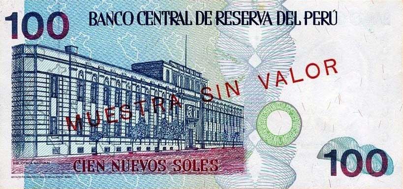 Back of Peru p155s: 100 Nuevos Soles from 1991