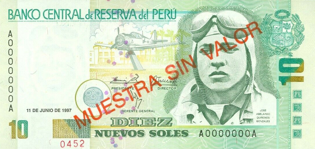 Front of Peru p166s: 10 Nuevos Soles from 1997