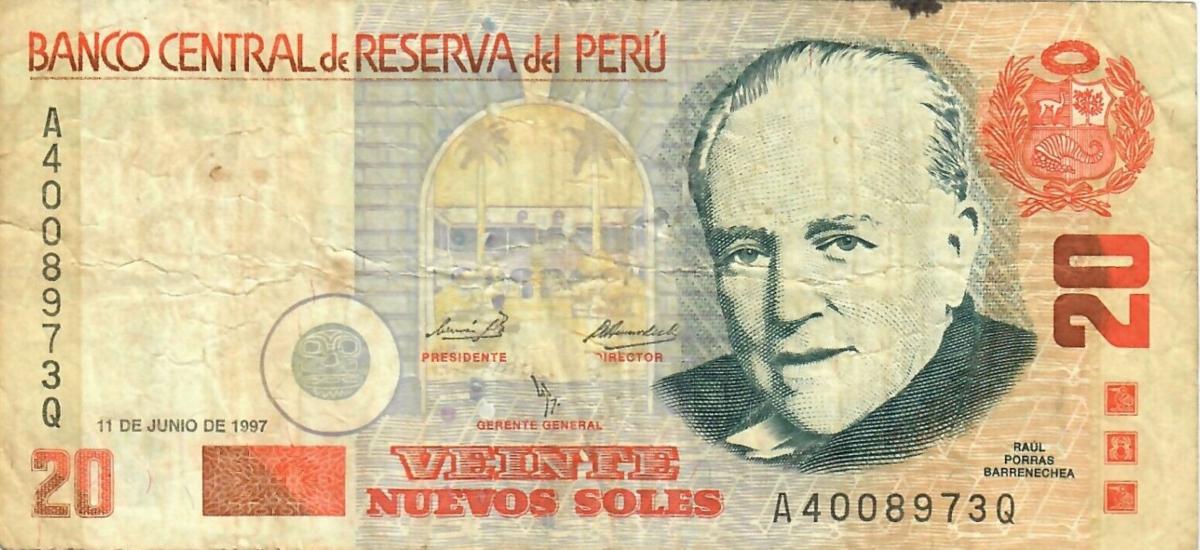 Front of Peru p167a: 20 Nuevos Soles from 1997