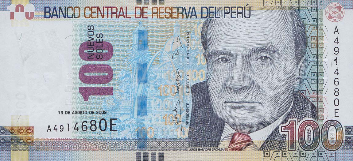 Front of Peru p185: 100 Nuevos Soles from 2009