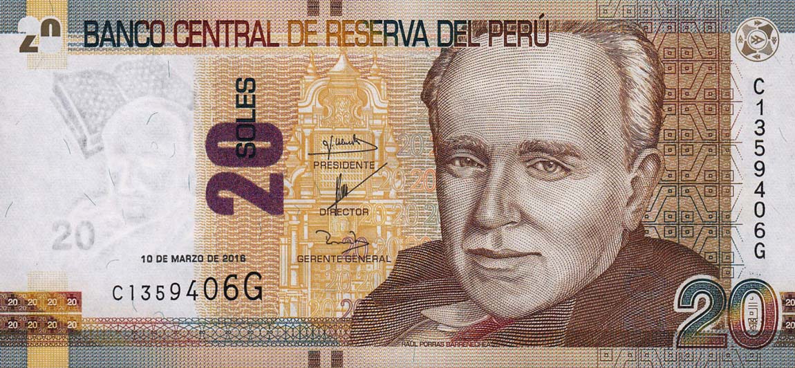 Front of Peru p193: 20 Soles from 2016