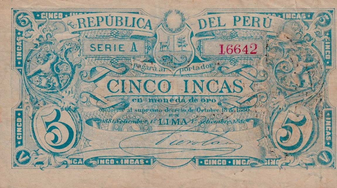 Front of Peru p19: 50 Soles from 1881
