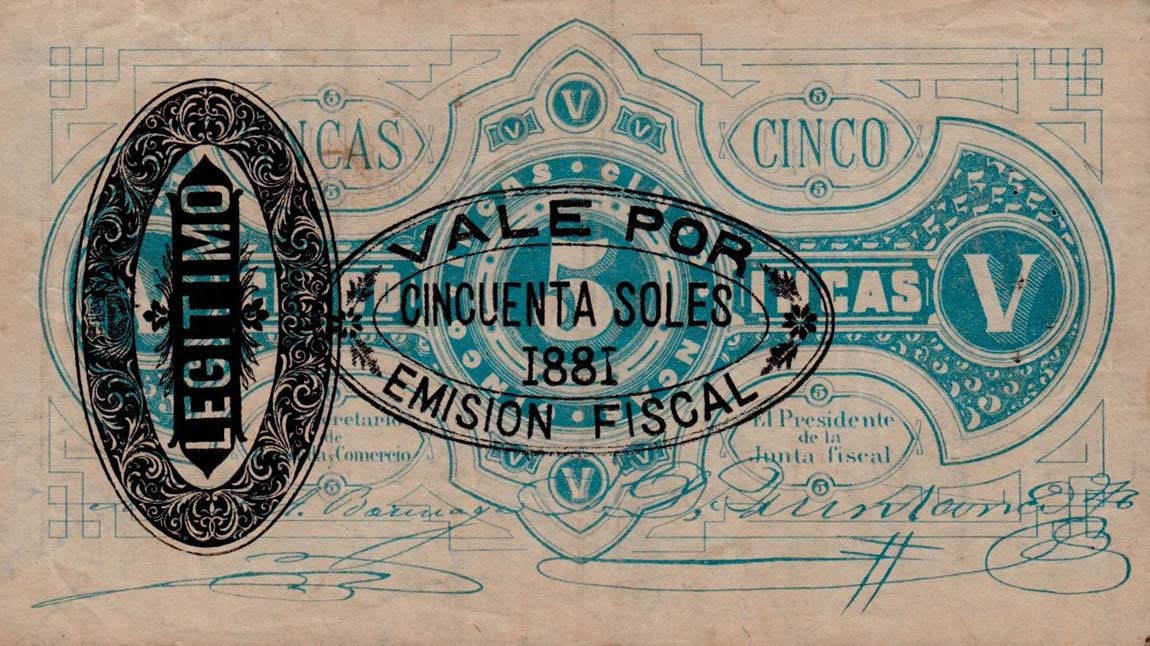 Back of Peru p19: 50 Soles from 1881