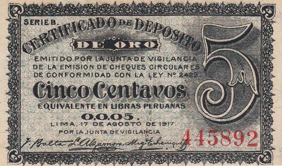Front of Peru p29: 5 Centavos from 1917