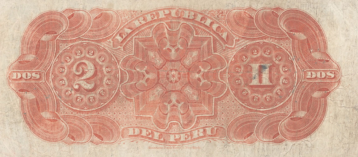 Back of Peru p2: 2 Soles from 1879