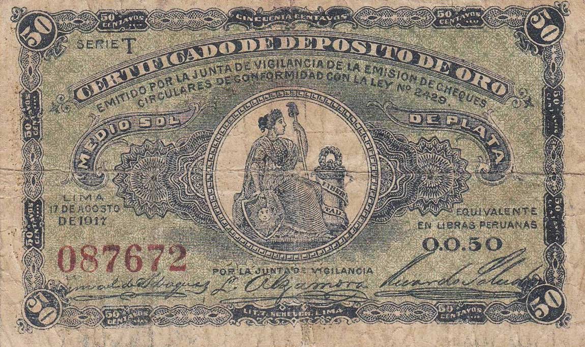 Front of Peru p30: 50 Centavos from 1917