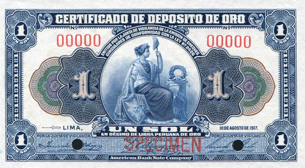 Front of Peru p31s: 1 Sol from 1917