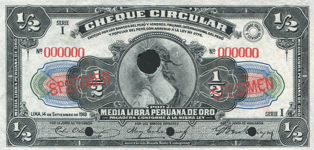 Front of Peru p36s: 0.5 Libra from 1918