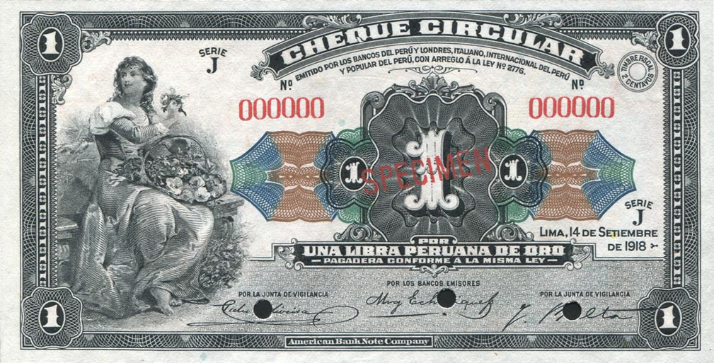 Front of Peru p37s: 1 Libra from 1918