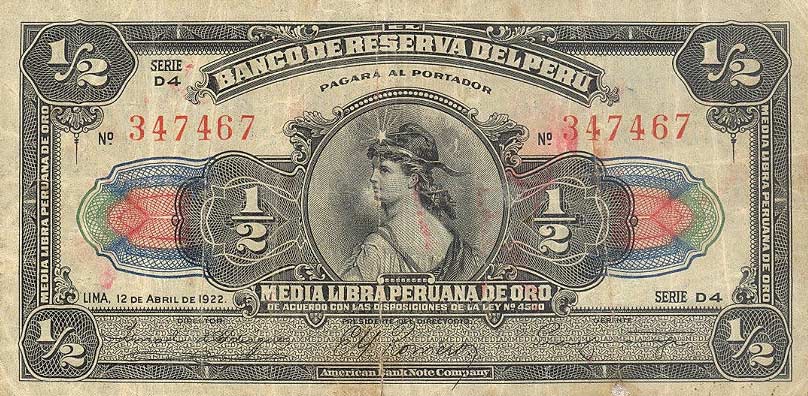 Front of Peru p48a: 0.5 Libra from 1922