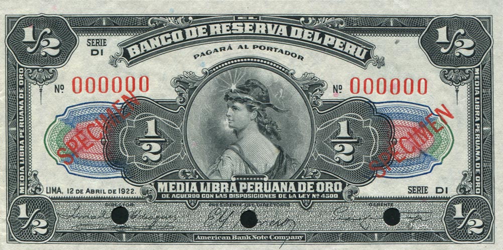 Front of Peru p49s: 1 Libra from 1922