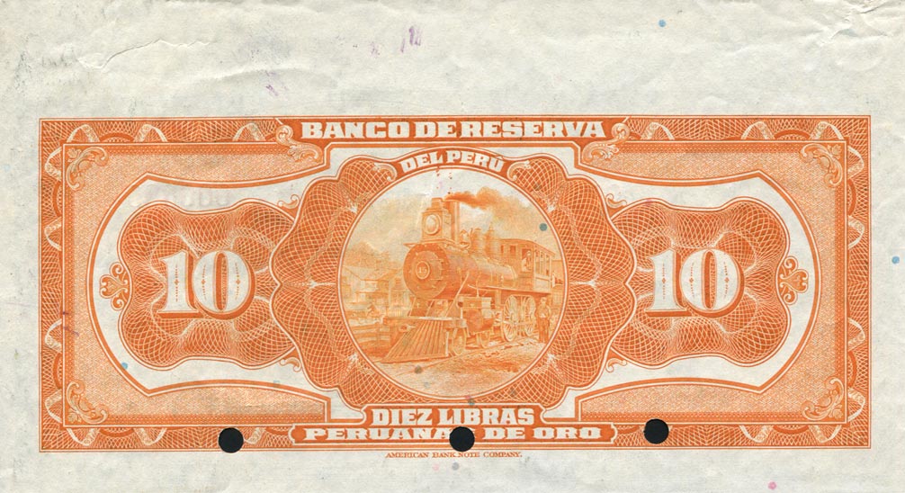 Back of Peru p51s: 10 Libras from 1922