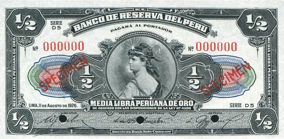 Front of Peru p52s: 0.5 Libra from 1926
