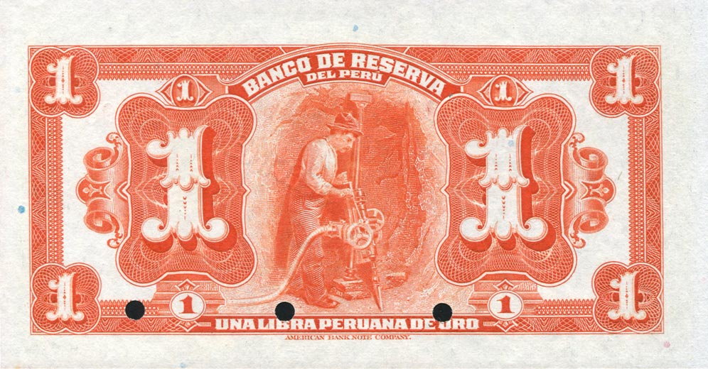 Back of Peru p53s: 1 Libra from 1926