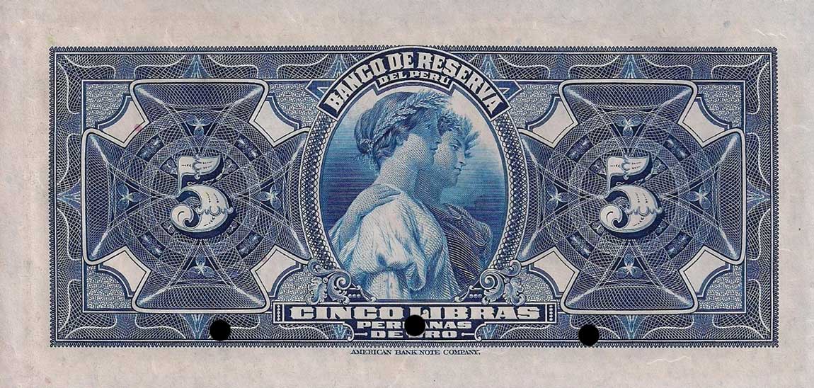 Back of Peru p54s: 5 Libras from 1926