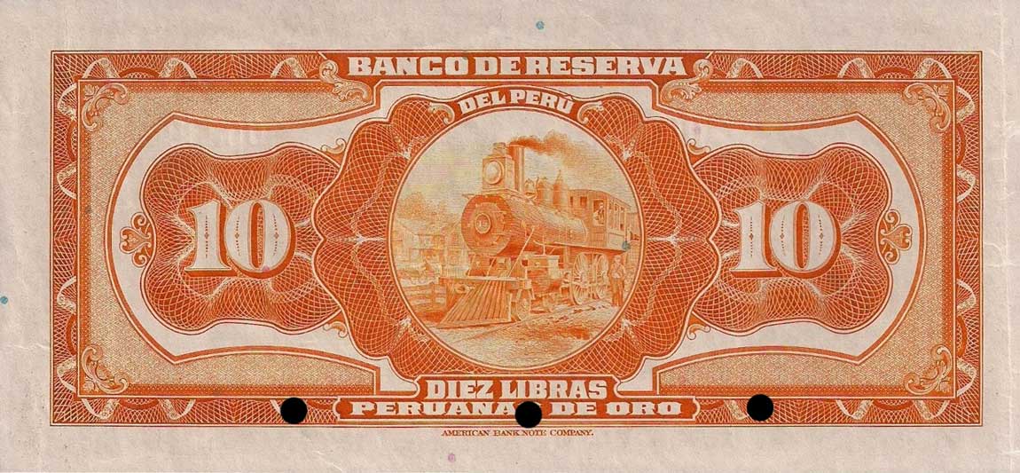 Back of Peru p55s: 10 Libras from 1926
