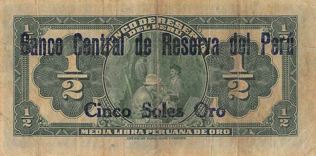 Back of Peru p56: 5 Soles from 1922